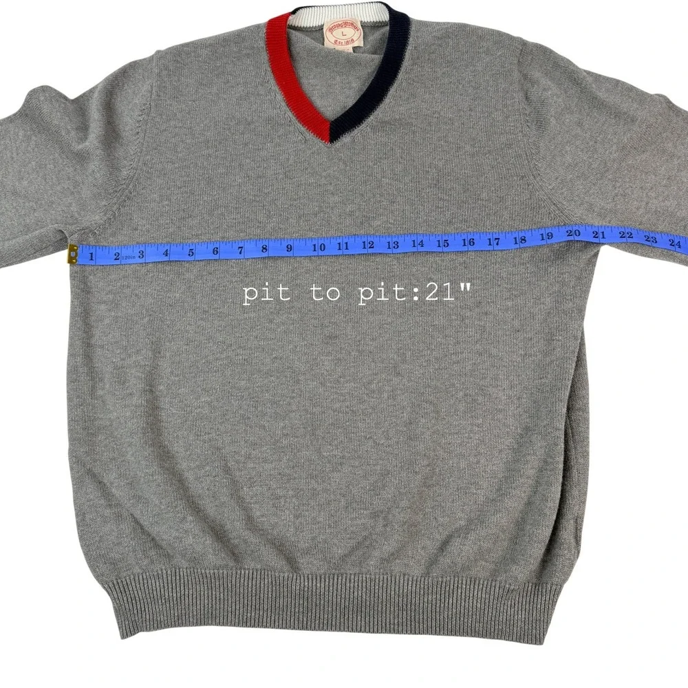 Brooks Brothers Mens Gray V-Neck Sweater‎ Colorblock Trim Size L RN93986